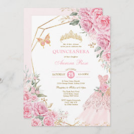 Invitación Moda Quinceañera Rosas de oro rosado Princesa de l