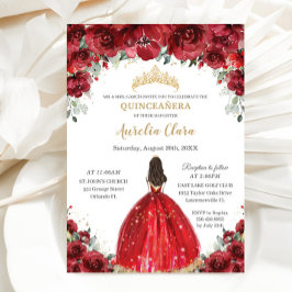 Invitación Moda Quinceañera Rosas Red Floral Princesa Tiara