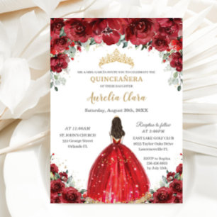 Invitación Moda Quinceañera Rosas Red Floral Princesa Tiara