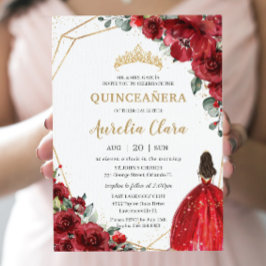 Invitación Moda Quinceañera Roses Rojos Flores Princesa Flora