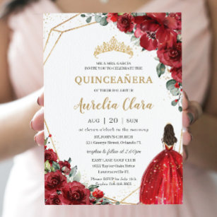 Invitación Moda Quinceañera Roses Rojos Flores Princesa Flora