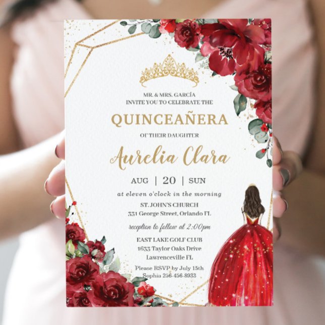 Invitación Moda Quinceañera Roses Rojos Flores Princesa Flora (Subido por el creador)