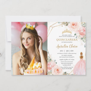 Invitación Moda Quinceañera Rubor Floral rosa 15 Anos Foto