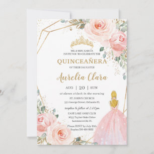 Invitación Moda Quinceañera Rubor Pink Floral Blonde Cumpleañ