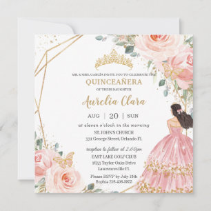 Invitación Moda Quinceañera Rubor suave princesa floral rosa