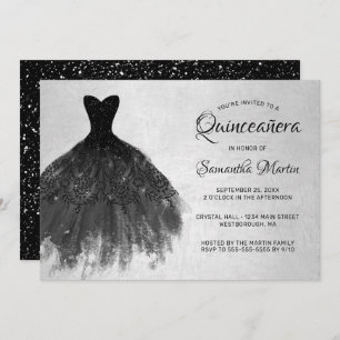Invitación Moda Quinceanera Vestido negro Fiesta de vidrio pl