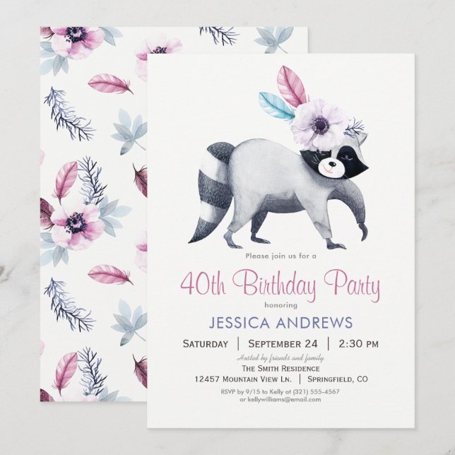 Invitación Moda Raccoon Birthday Party (Anverso / Reverso)
