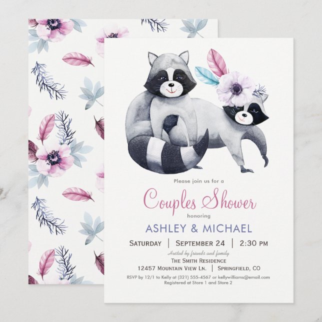 Invitación Moda Raccoon Couples Shower (Anverso / Reverso)