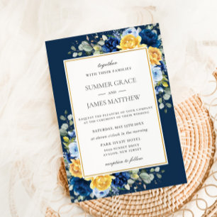 Invitación Moda Real Marina Polvorienta Boda floral amarillo 