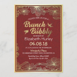 Invitación Moda Red Gold Floral Brunch & Bubbly Bridal Shower