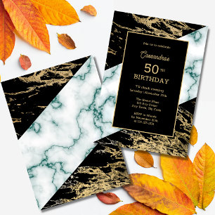 Invitación Moda Relieve metalizado dorado de mármol blanco pi