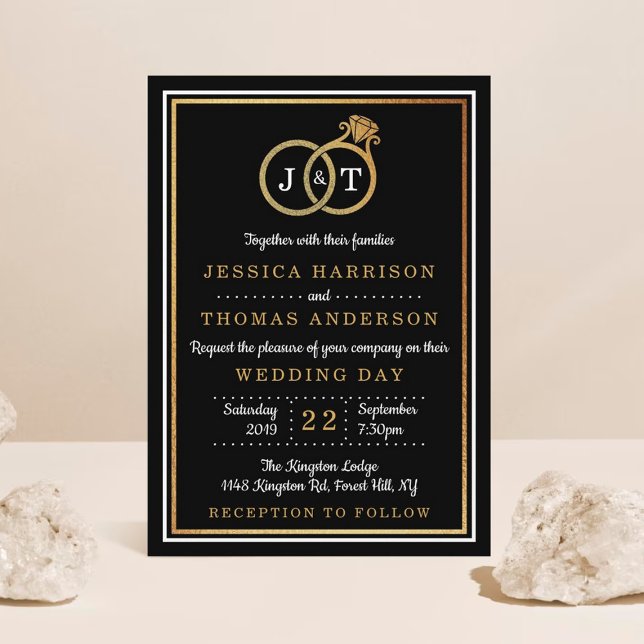 Invitación Moda Relieve metalizado dorado falso Monograma Bod (Subido por el creador)
