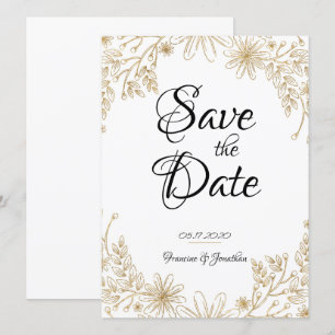Invitación Moda Relieve metalizado dorado Floral Guardar La F