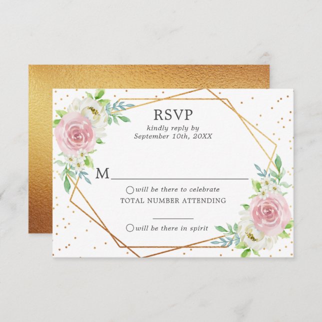 Invitación Moda Relieve metalizado dorado Geométrico Boda Flo (Anverso / Reverso)
