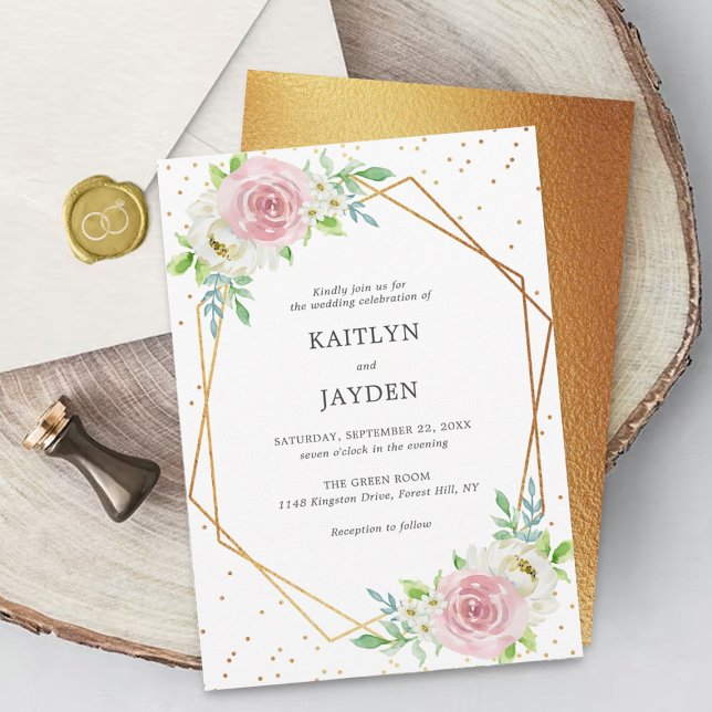 Invitación Moda Relieve metalizado dorado geométrico Boda flo (Subido por el creador)