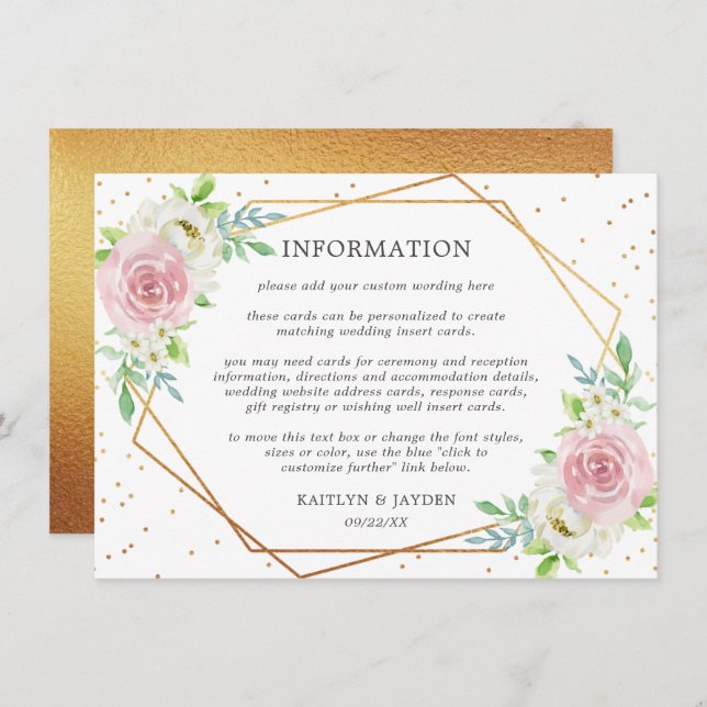 Invitación Moda Relieve metalizado dorado geométrico Boda flo (Anverso / Reverso)