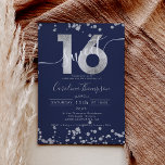 Invitación Moda Relieve metalizado plateado confetti azul mar<br><div class="desc">Moderna, moda y elegante purpurina de moda plata, dulce invitación de fiesta de 16 años con una moderna tipografía de 16 años con Relieve metalizado plateado, brillan purpurinas sobre un editable fondo azul marino. Añade tu foto al fondo o deja un fondo rosado. Perfecto para el tema de la princesa...</div>