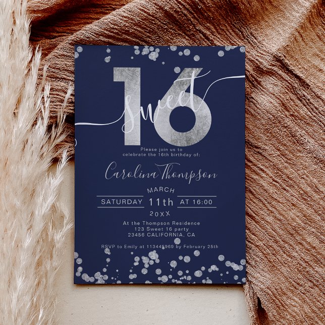 Invitación Moda Relieve metalizado plateado confetti azul mar (Subido por el creador)