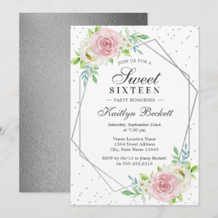 Invitación Moda Relieve metalizado plateado Dulce Floral 16 C