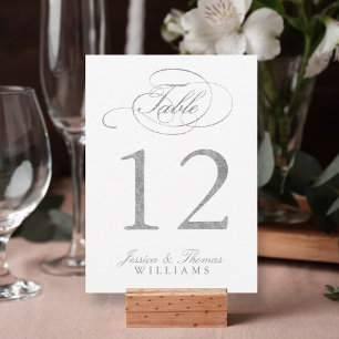 Invitación Moda Relieve metalizado plateado falso Boda Número