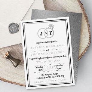 Invitación Moda Relieve metalizado plateado falso Monograma B