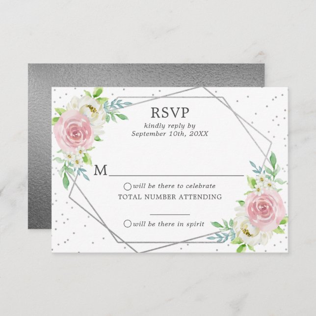 Invitación Moda Relieve metalizado plateado Geométrico Boda F (Anverso / Reverso)