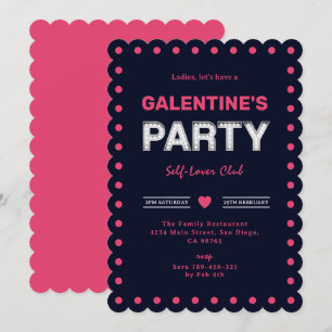 Invitación Moda retro audaz Fiesta de Galentina Azul marina r