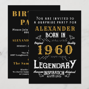 Invitación Moda Retro de Oro Negro de Cumpleaños Personalizad