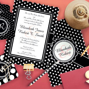 Invitación Moda retro moderna Punto de polka negro y blanco