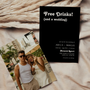 Invitación Moda retro moderna sin bebidas Boda negro