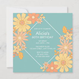 Invitación Moda Retro Naranja Peach Flora Verde 60 cumpleaños