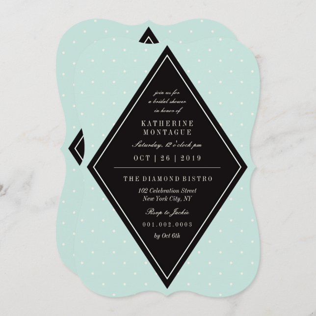 Invitación Moda retro Polka Dots Diamond Bridal Shower Invite (Anverso / Reverso)
