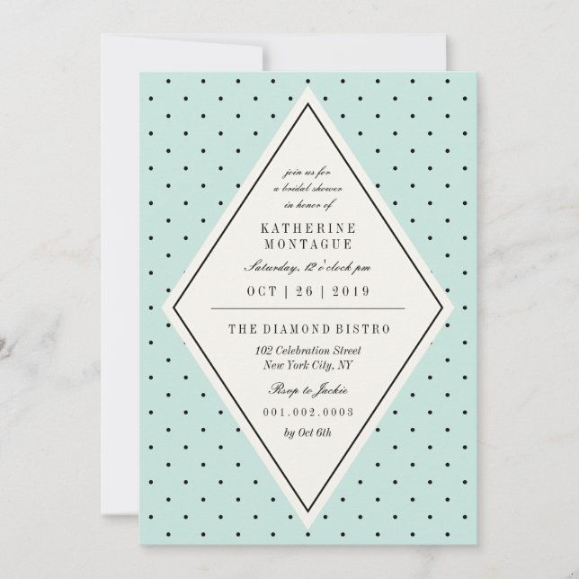 Invitación Moda retro Polka Dots Diamond Bridal Shower Invite (Anverso)