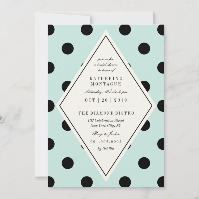 Invitación Moda retro Polka Dots Diamond Bridal Shower Invite (Anverso)