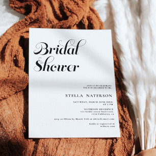 Invitación Moda retro simple ducha de novia blanca negra