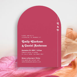 Invitación Moda Retro Verano brillante Boda Monograma rosa ca