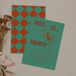 Invitación Moda Retro Verde y naranja 30 Fiesta de cumpleaños