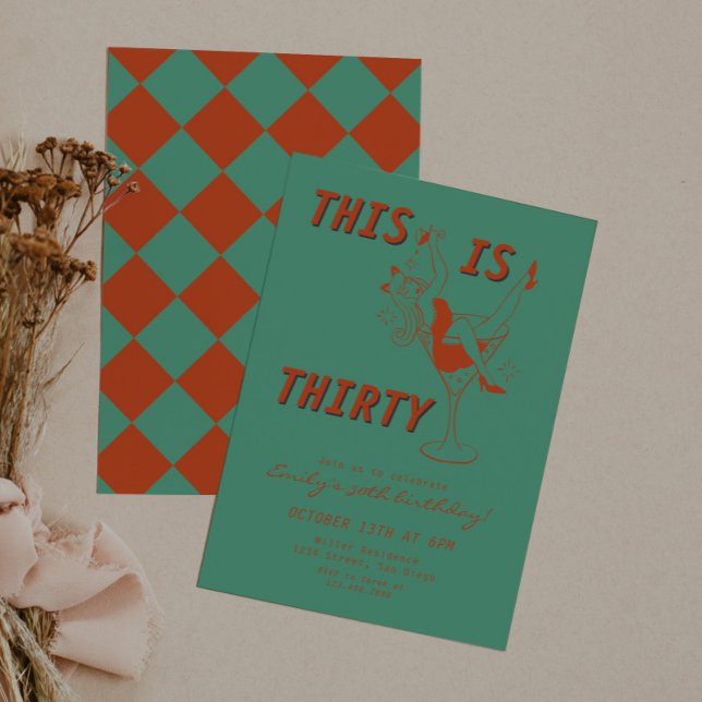 Invitación Moda Retro Verde y naranja 30 Fiesta de cumpleaños (Subido por el creador)