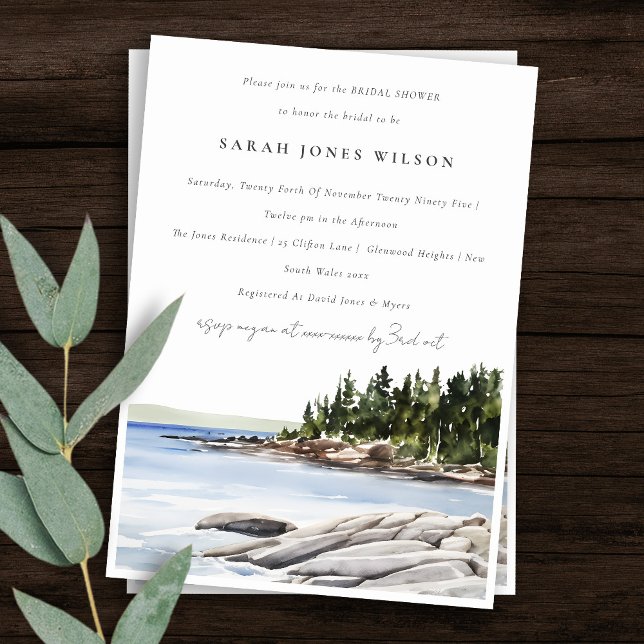 Invitación Moda Rocky Pine Mountain Seascape Bridal Shower (Subido por el creador)