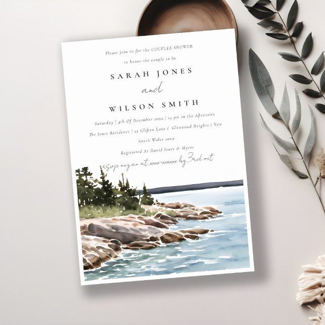Invitación Moda Rocky Pine Mountain Seascape Couples Shower (Subido por el creador)