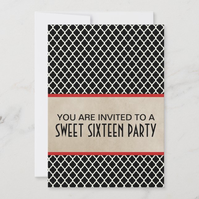 Invitación Moda roja Quatrefoil Sweet 16 Invite (Anverso)