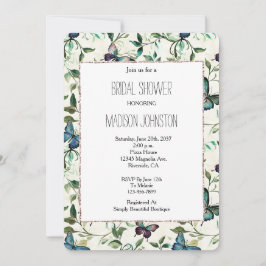 Invitación Moda Romántica Azul Butterflies Ducha de novia