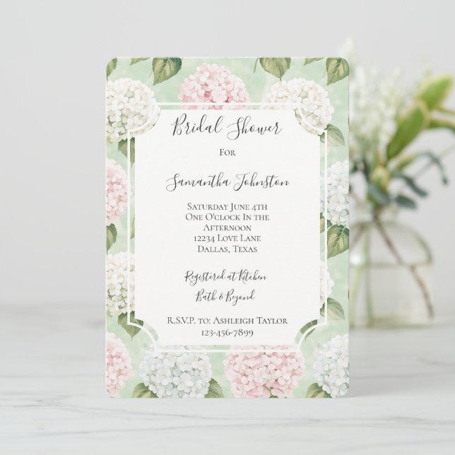 Invitación Moda Romántica Azul Rosa Azul Floral Azul Bridal D (Anverso de pie)