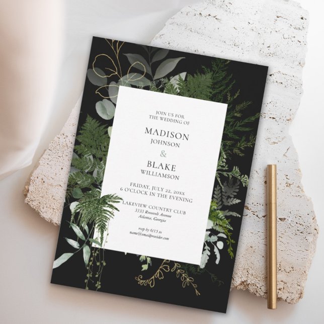 Invitación Moda romántica Boda forestal de la vegetación negr (Subido por el creador)