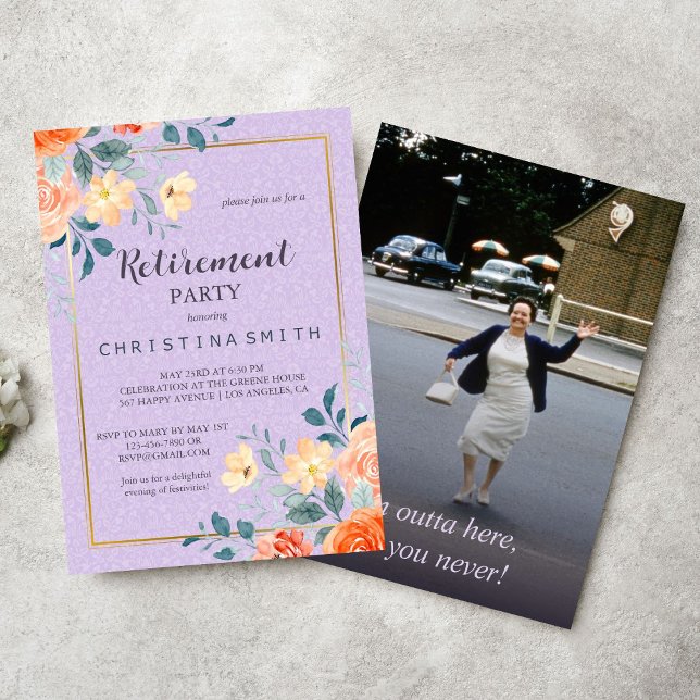 Invitación Moda romántica Fiesta de Jubilación de Acuarela Fl (Romantic Chic Floral Watercolor Retirement Party Invitation)