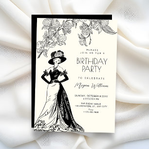 Invitación moda romántica vintage elegante cumpleaños