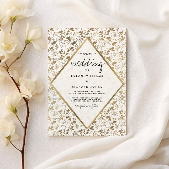 Invitación Moda romántico Boda de lujo dorado blanco floral (Chic romantic white gold floral luxury Wedding)