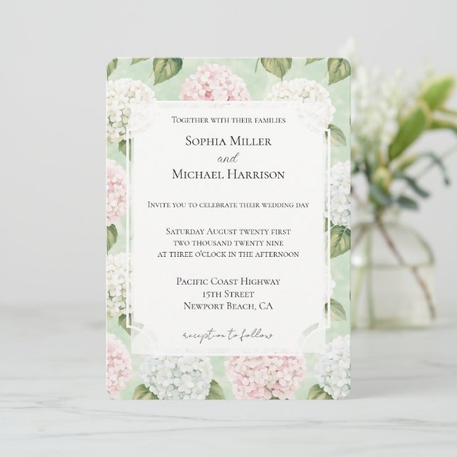 Invitación Moda Romántico Boda Floral Blanco Azul Rosa (Anverso de pie)