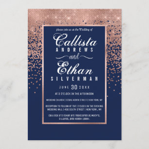 Invitación Moda Rosa azul  Purpurina de oro Confetti Boda