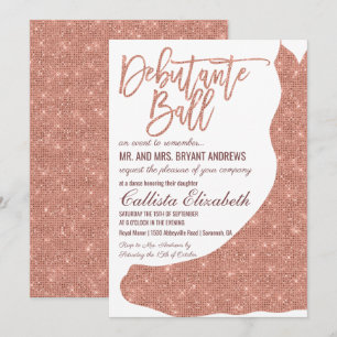 Invitación Moda Rosa Blanca Oro Purpurina Vestido Debutante D